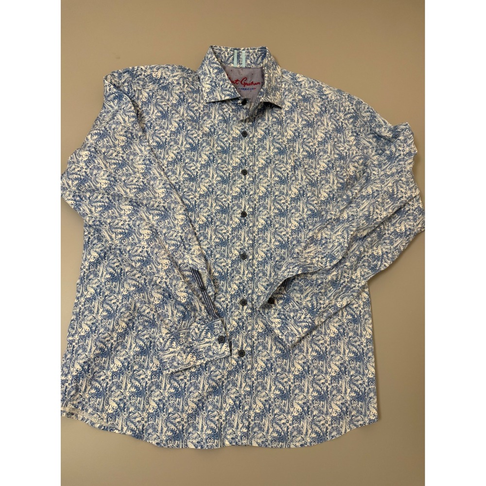 Robert Graham Mens Tailored Fit Blue Paisley Long Sleeve Button‎ Down Shirt L